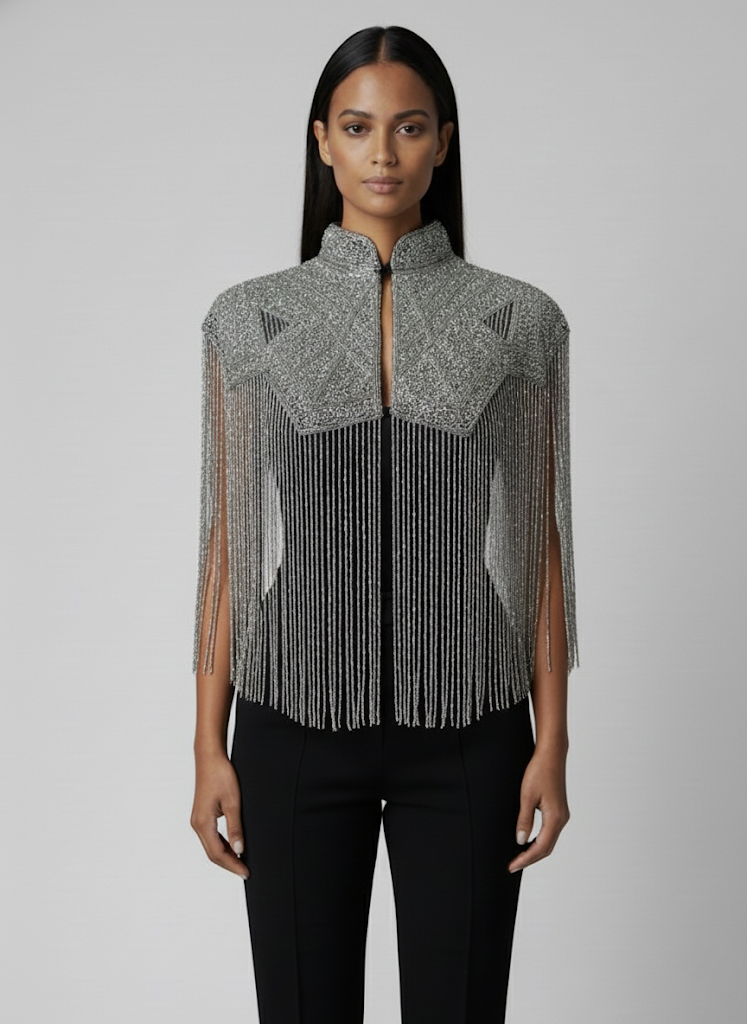 Women's Argent Line Cape – Elegant Silver Statement Outerwear