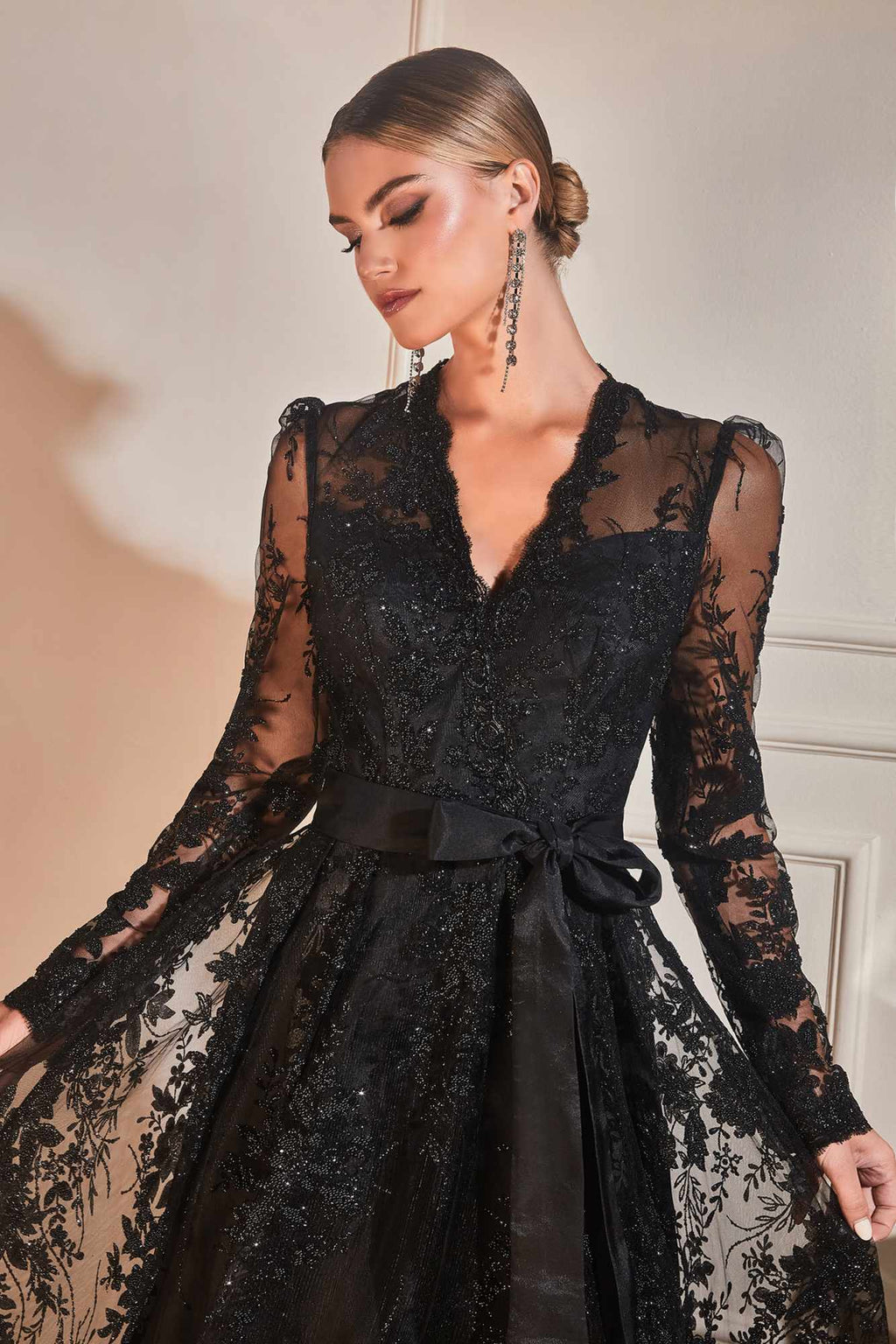 Long Sleeve Embellished Ball Gown – Formal Evening Dress for Women