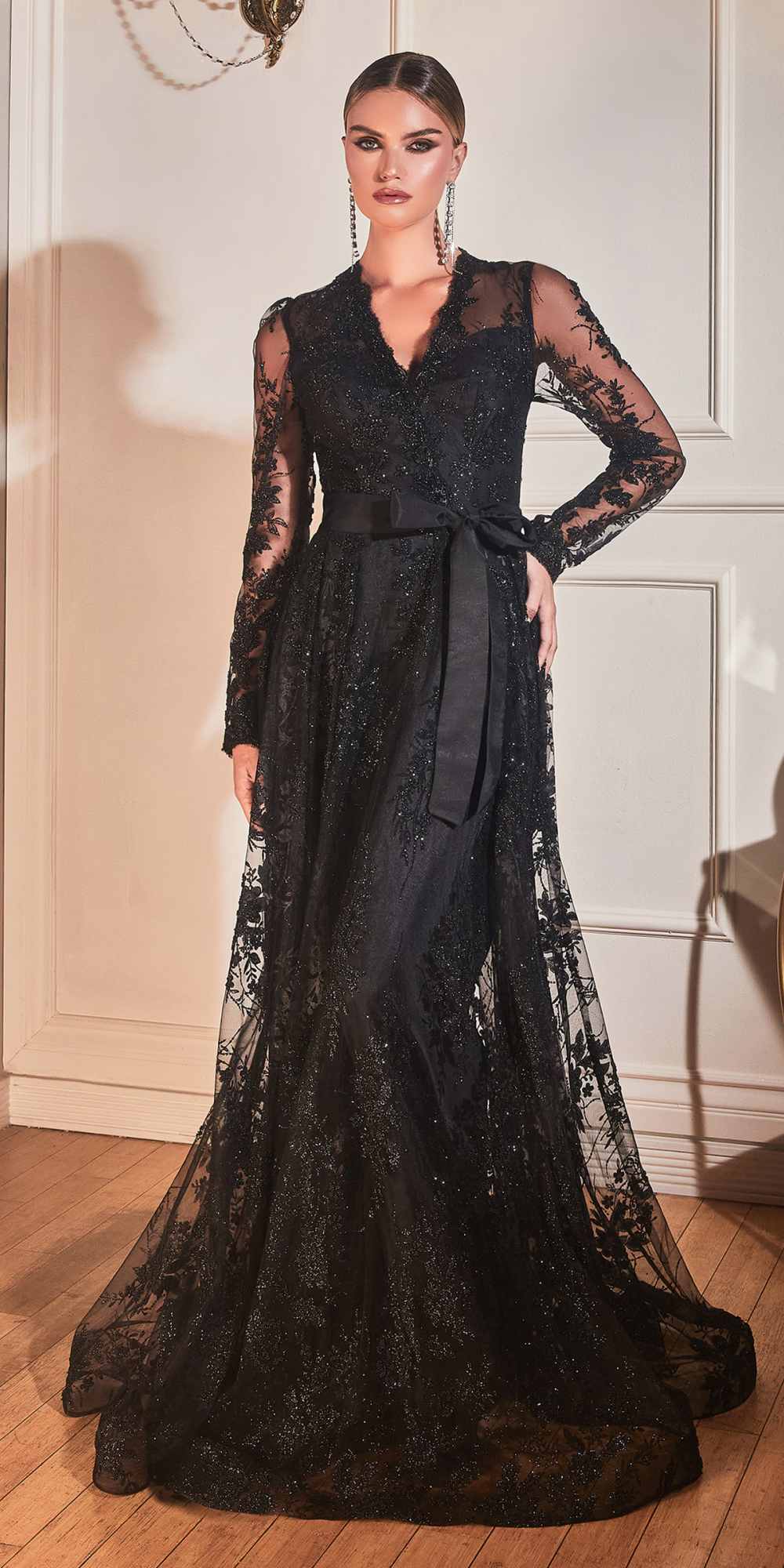 Long Sleeve Embellished Ball Gown – Formal Evening Dress for Women