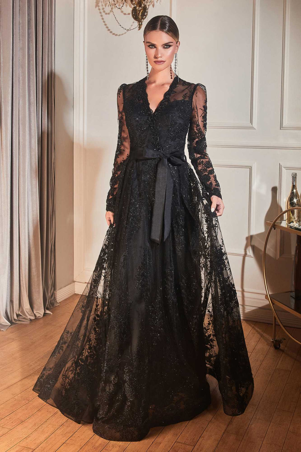Long Sleeve Embellished Ball Gown – Formal Evening Dress for Women