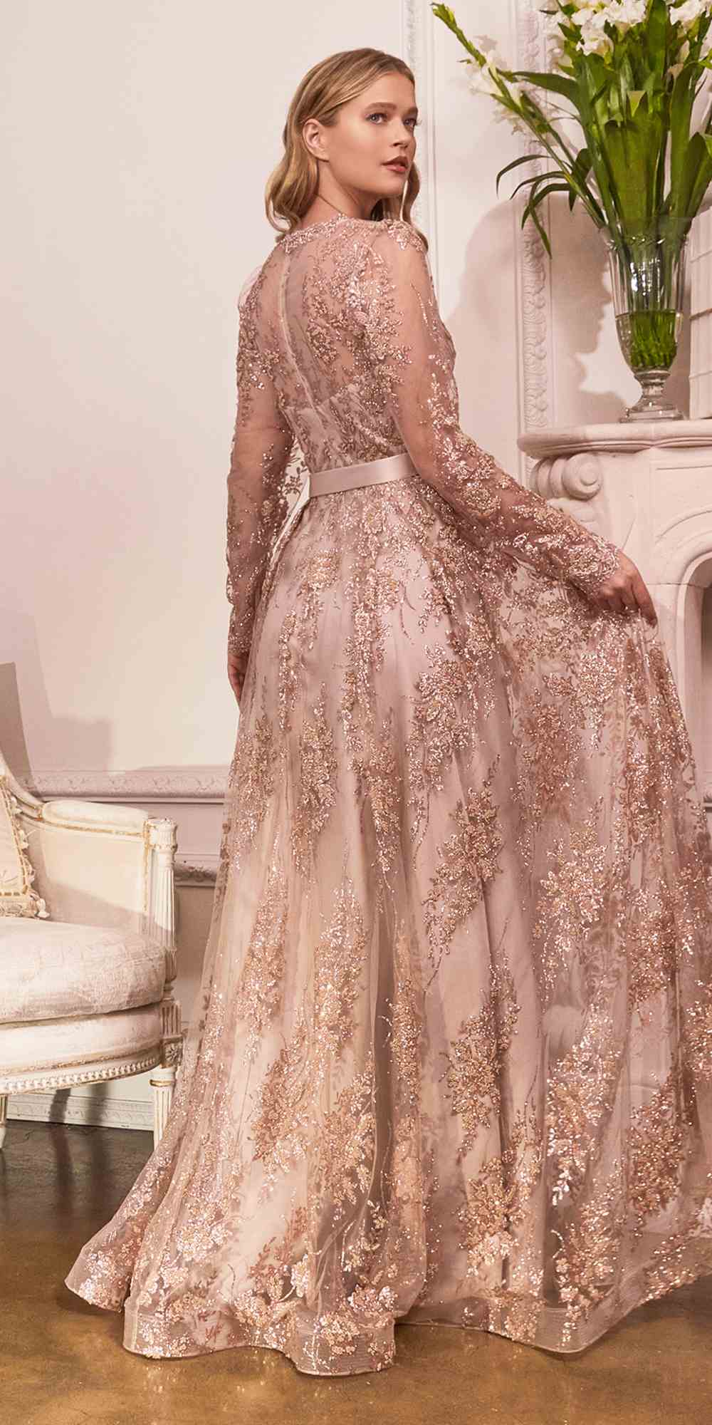 Long Sleeve Embellished Ball Gown – Formal Evening Dress for Women