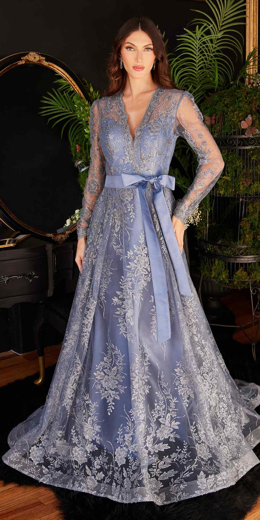 Long Sleeve Embellished Ball Gown – Formal Evening Dress for Women
