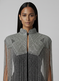 Women's Argent Line Cape – Elegant Silver Statement Outerwear