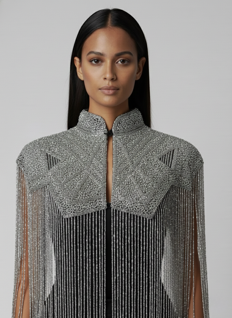 Women's Argent Line Cape – Elegant Silver Statement Outerwear