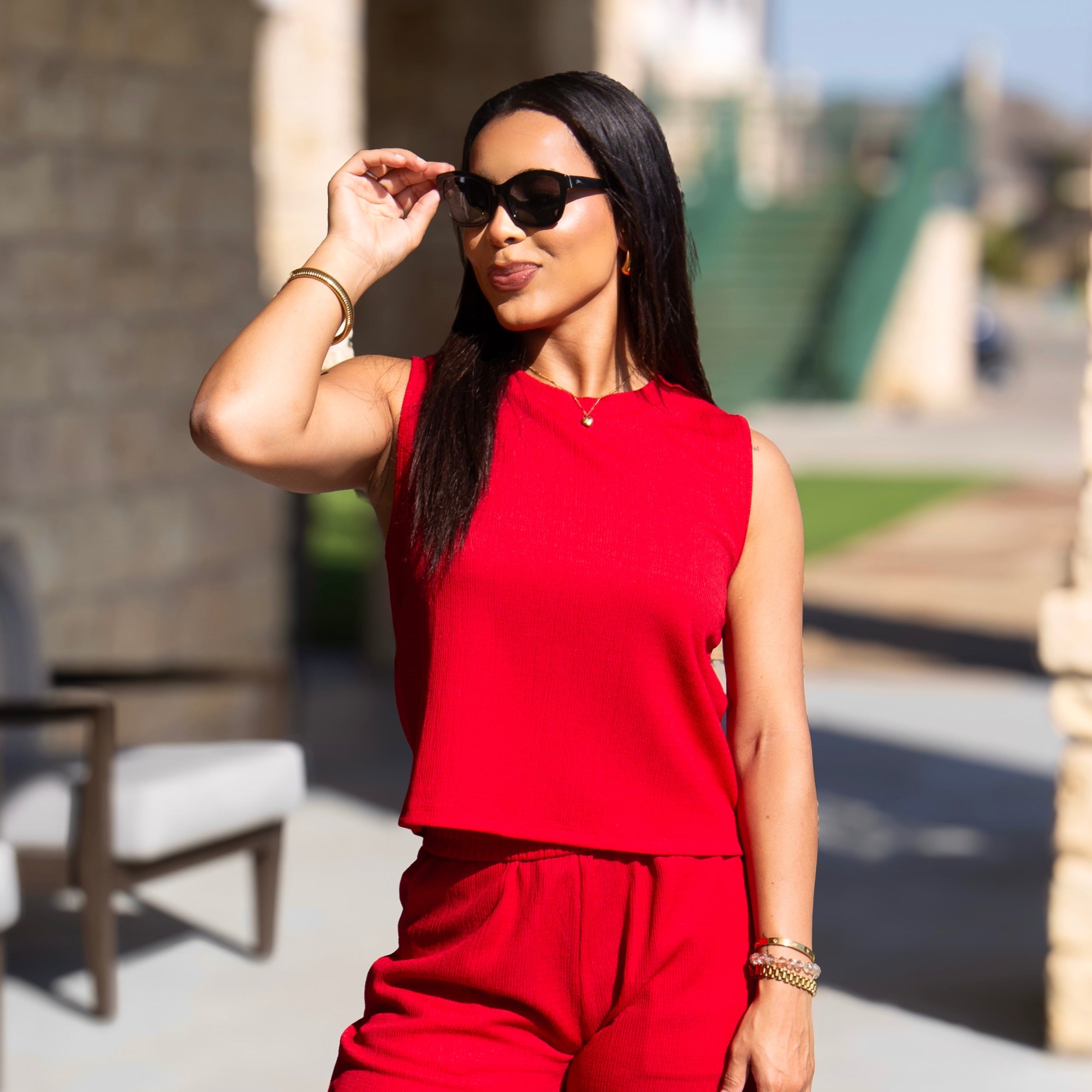 Women's Earhart Top in Red – Classic Aviator-Inspired Style