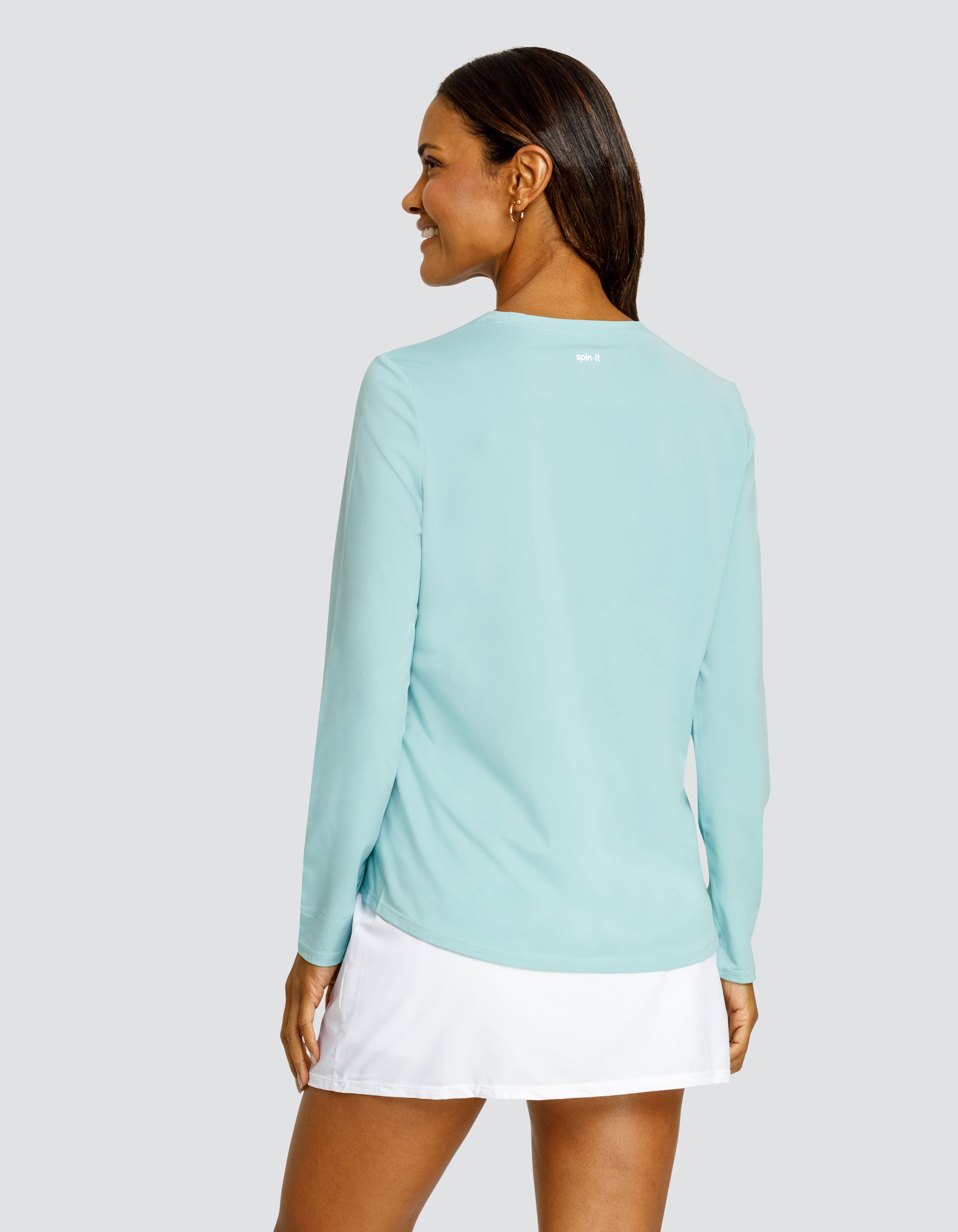 Women's Long Sleeve Fitted Top – Casual Weekend Outfit in Aquifer Blue