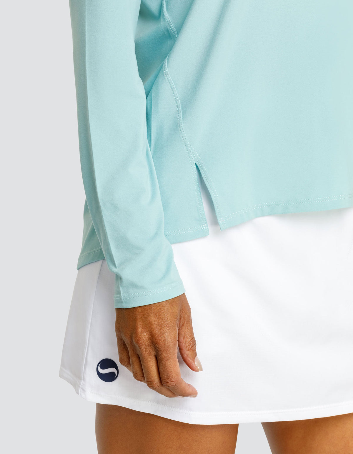 Women's Long Sleeve Fitted Top – Casual Weekend Outfit in Aquifer Blue