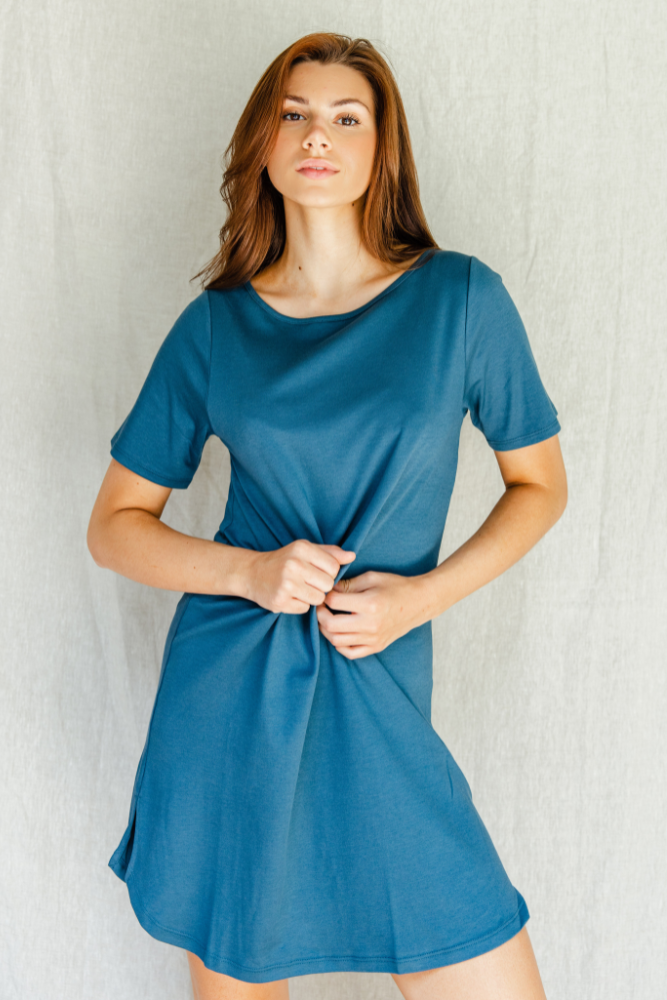 Women's Pima Cotton T-Shirt Dress – Soft Casual Everyday Midi Dress