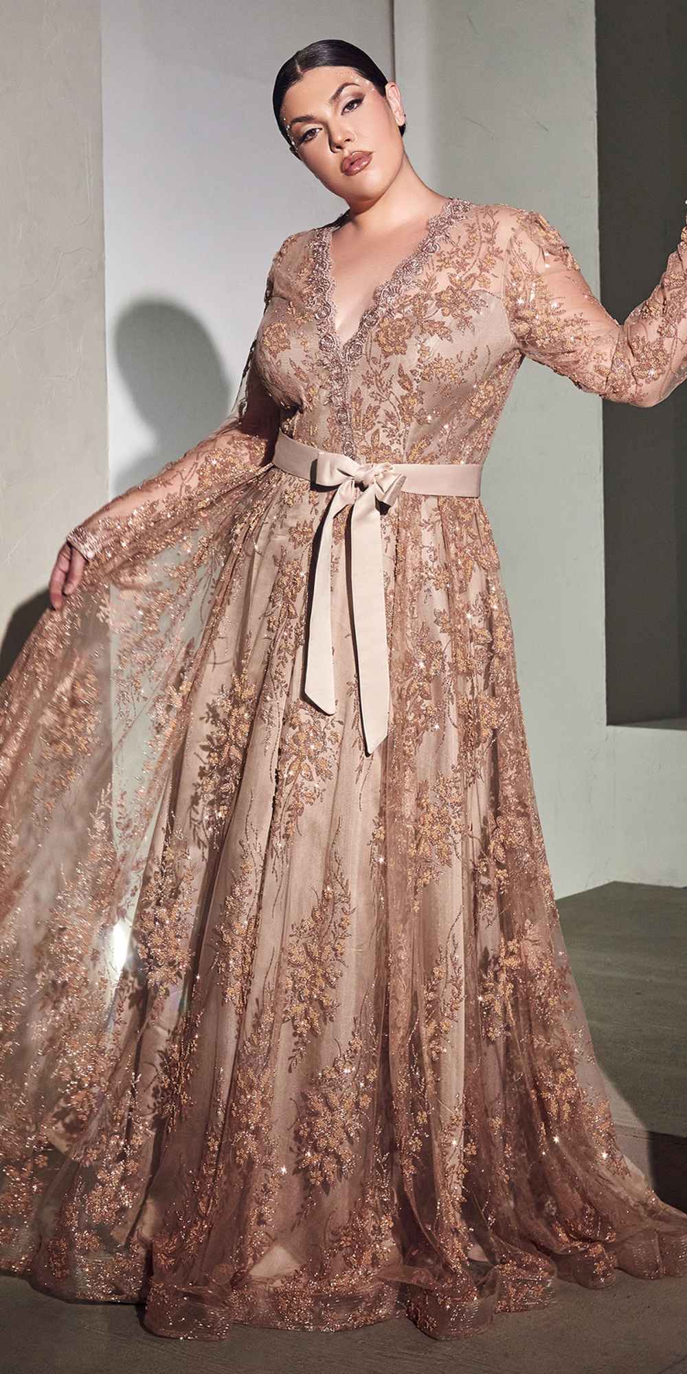 Long Sleeve Embellished Ball Gown – Formal Evening Dress for Women