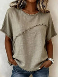 Plus Size Frayed Hem Top – Casual Short Sleeve Tee for Women