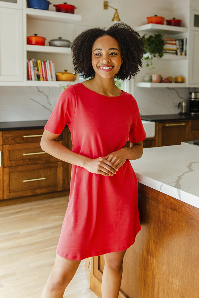 Women's Pima Cotton T-Shirt Dress – Soft Casual Everyday Midi Dress