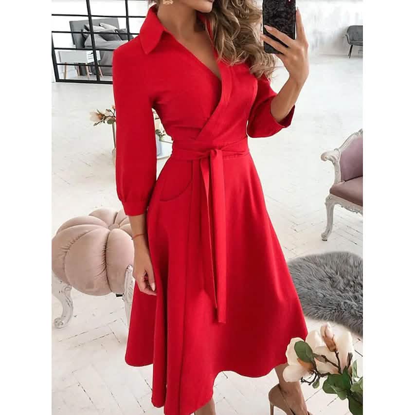 Women's Flowy A-Line Midi Dress – Casual Everyday Outfit